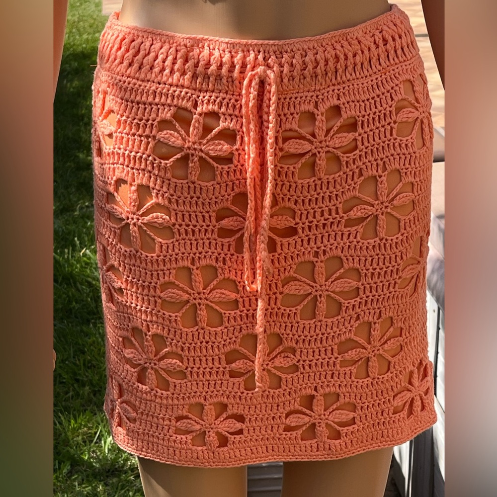 Mable (Anthropologie) orange crochet mini skirt - Picture 5 of 8